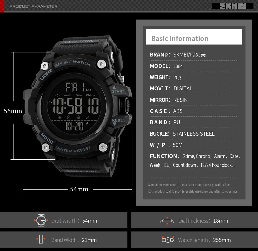 SKMEI Shockproof 2 Time Sport Watch Stopwatch Count Down Mens Digital Watches Waterproof Soft Clock For Male reloj hombre 1384 - Sun Studio