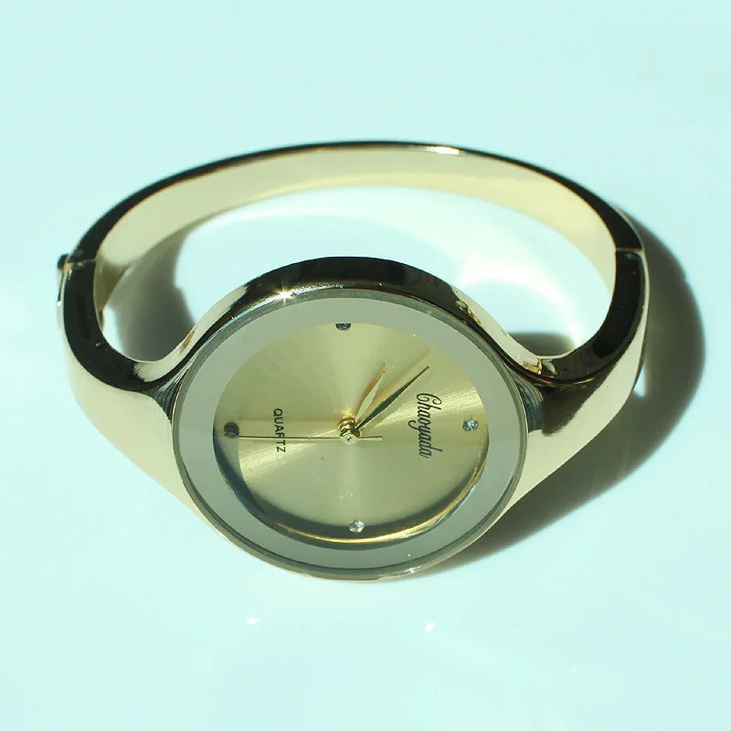 Women Cuff Watch Fashion Casual Round Lady Women Bracelet Girls Watches Gold Watch Stainless Steel Quartz Wrist Watch D1 - Sun Studio