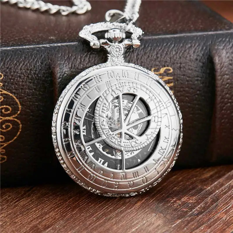 Dr. Who mechanical Pocket Watch Fob Chain Sliver The United Kingdom Clock Hollow Engrave Hand-wind Mens Watches for Women Men - Sun Studio