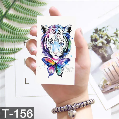 3D Temporary Tattoo Animal Blue Tiger Snake Moth For Boy Girl Children Tattoo Sticker Kids Watercolor Tatto Arm Art - Sun Studio