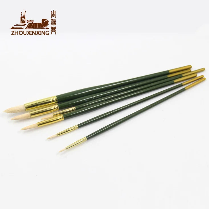 6Pcs/set pig bristle oil painting brush Artist painting brush round peak gouache watercolor pen painting Art supplies - Sun Studio