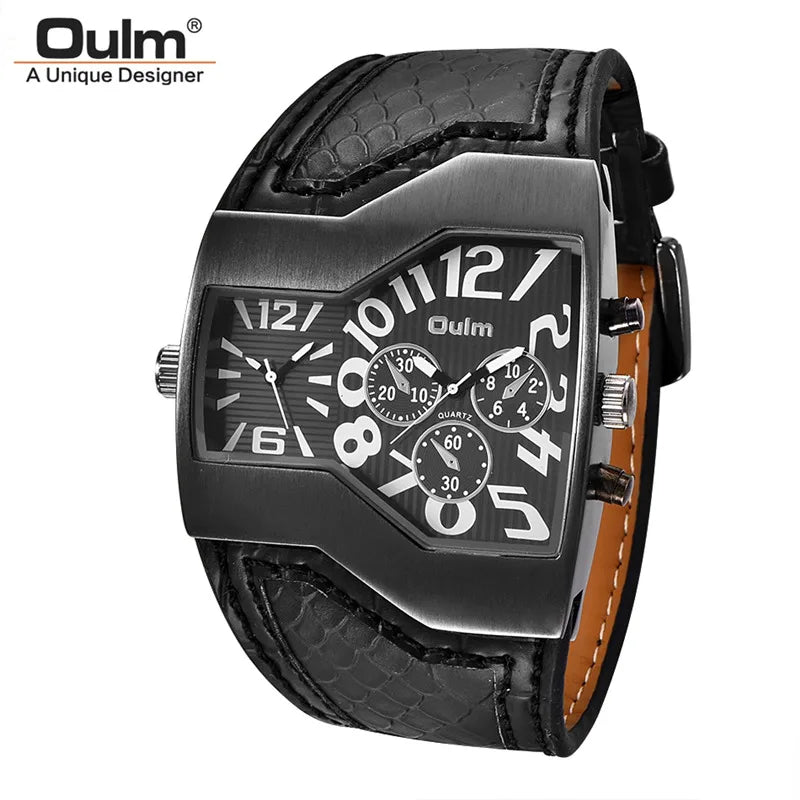 Oulm HP1220 Quartz Watch Male Outdoor Sport Wristwatches Two Time Zone Mens Designer Watches Top Luxury Brand Men Watch - Sun Studio