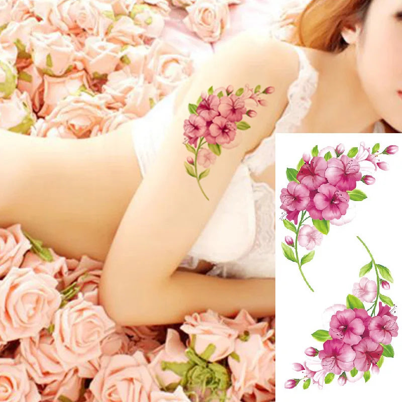 1piece Body art  flash henna tattoo fake temporary tattoos stickers rose peony flowers arm shoulder tattoo waterproof women - Sun Studio