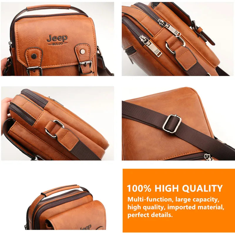 JEEP BULUO Multi-function Business Handbags Men New Man's Shoulder Bag Large Capacity Leather Messenger Bag Crossbody Big Brand - Sun Studio