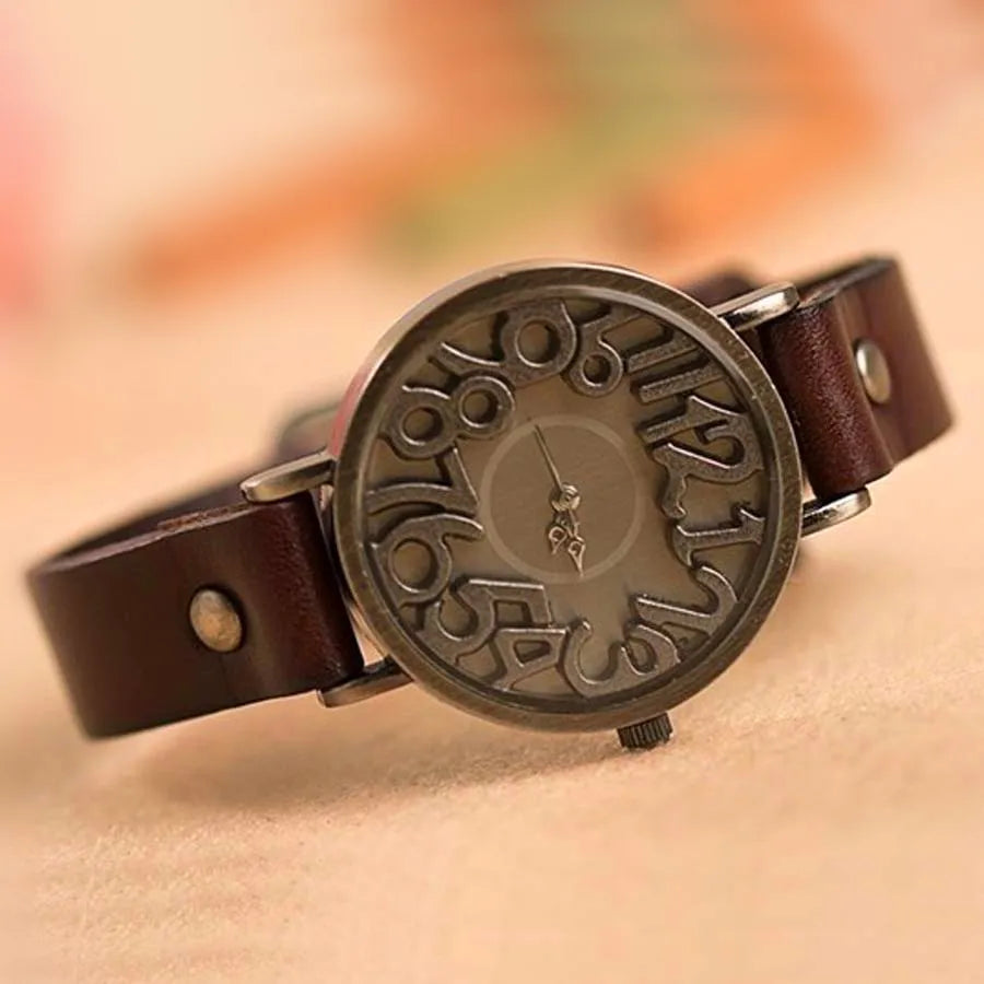Shsby New Vintage Digital Hollow Genuine Cow Leather Strap Watches Women Dress Watches Female Quartz Watch Student Leisure Watch - Sun Studio