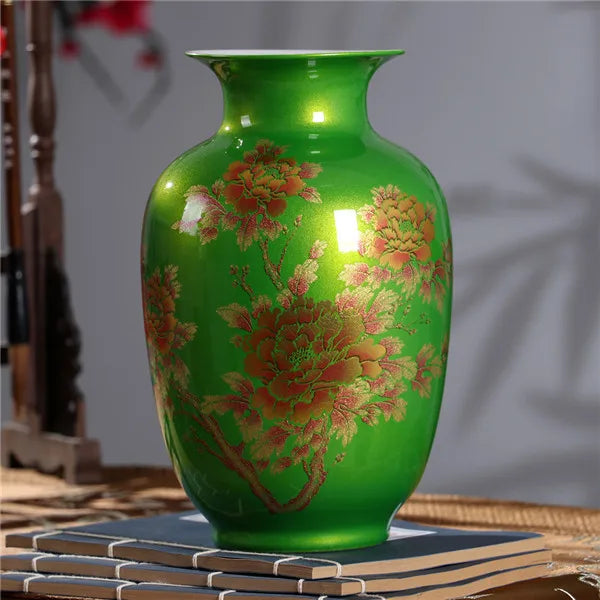 New Chinese Style Vase Jingdezhen Classical Porcelain Crystal Glaze Flower Vase Home Decor Handmade Shining Famille Rose Vases - Sun Studio