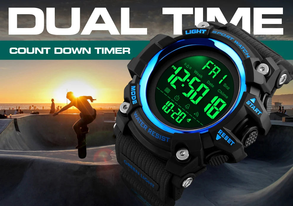 SKMEI Shockproof 2 Time Sport Watch Stopwatch Count Down Mens Digital Watches Waterproof Soft Clock For Male reloj hombre 1384 - Sun Studio