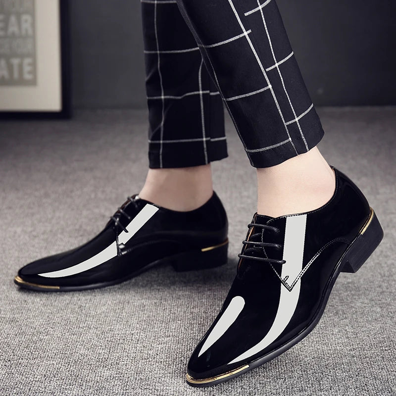 Patent Leather Men Dress Shoes 2021 New Brand Men's Business Shoes Italian Style Fashion Men Wedding Shoes Male Footwear 38-47 - Sun Studio