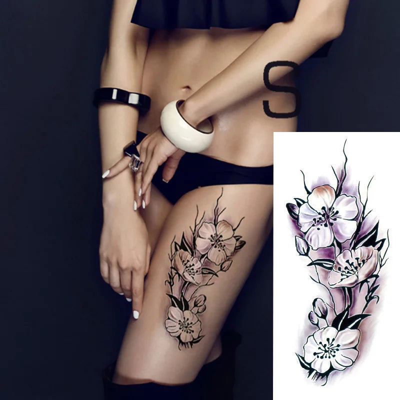 1piece Body art  flash henna tattoo fake temporary tattoos stickers rose peony flowers arm shoulder tattoo waterproof women - Sun Studio