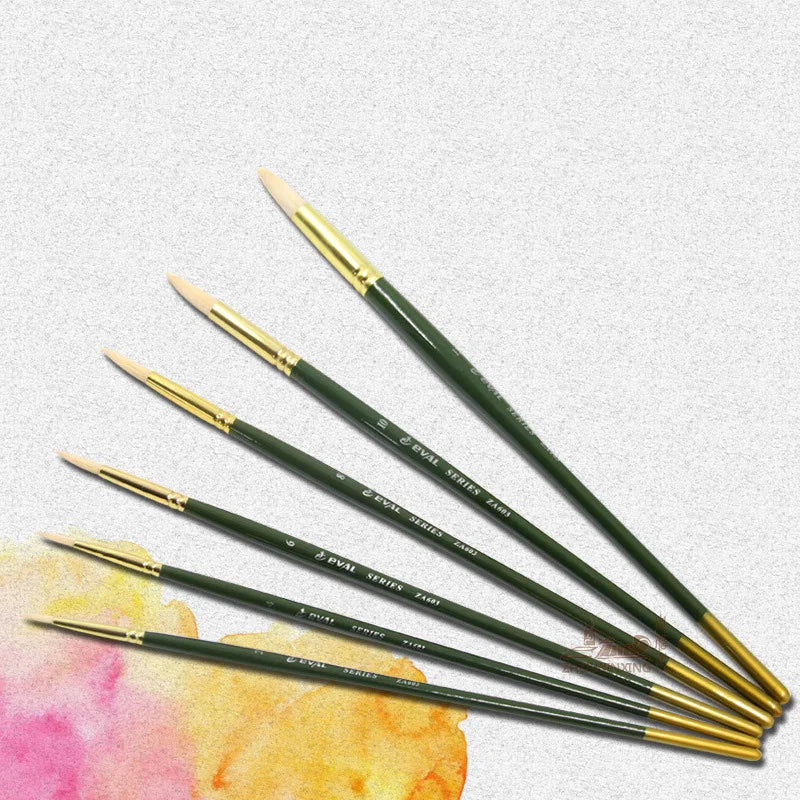 6Pcs/set pig bristle oil painting brush Artist painting brush round peak gouache watercolor pen painting Art supplies - Sun Studio