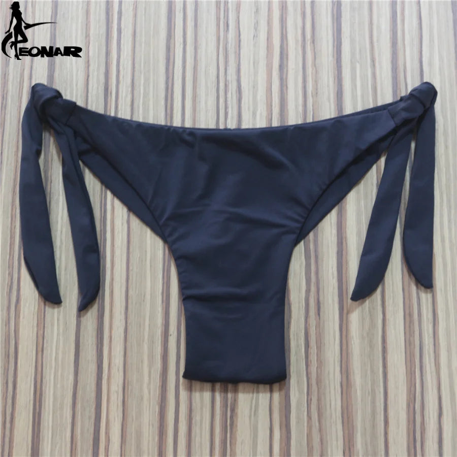 Sexy Solid Thong Bikini Brazilian Cut Swimwear Women Bottom Adjustable Briefs Swimsuit Panties Underwear Thong Bathing Suit - Sun Studio