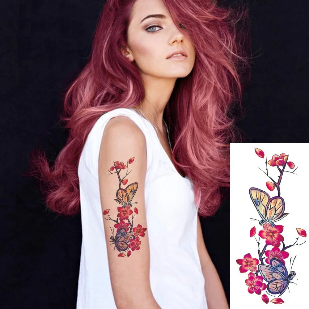 1piece Body art  flash henna tattoo fake temporary tattoos stickers rose peony flowers arm shoulder tattoo waterproof women - Sun Studio