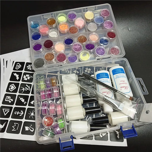 24/45 Color Powder Shimmer Glitter Kit For Temporary Tattoo Body Kids Face DIY Nail Art Decorate Phone - Sun Studio