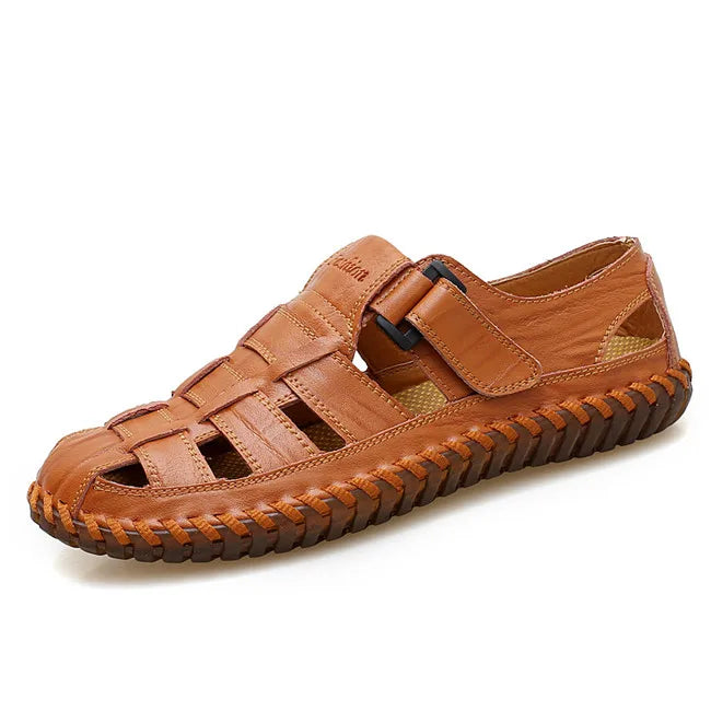 MIXIDELAI Summer Men Sandals 2025 Leisure Beach Men Shoes High Quality Split Leather Sandals The Men's Sandals Big Size 39-47 - Sun Studio