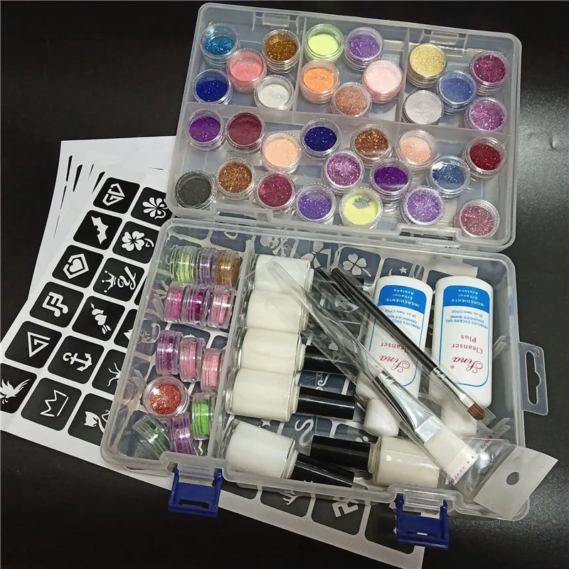 24/45 Color Powder Shimmer Glitter Kit For Temporary Tattoo Body Kids Face DIY Nail Art Decorate Phone - Sun Studio