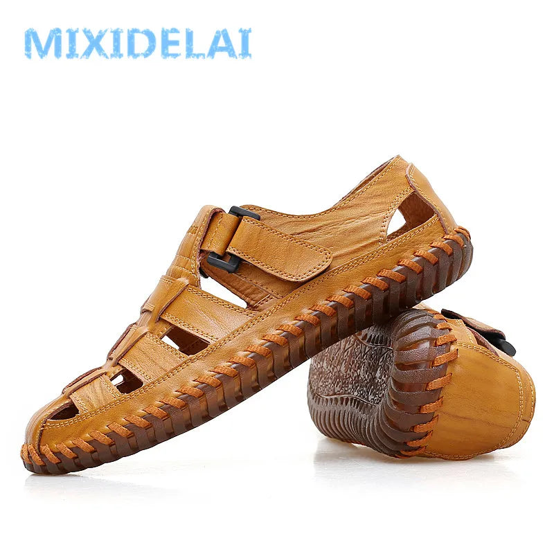 MIXIDELAI Summer Men Sandals 2025 Leisure Beach Men Shoes High Quality Split Leather Sandals The Men's Sandals Big Size 39-47 - Sun Studio