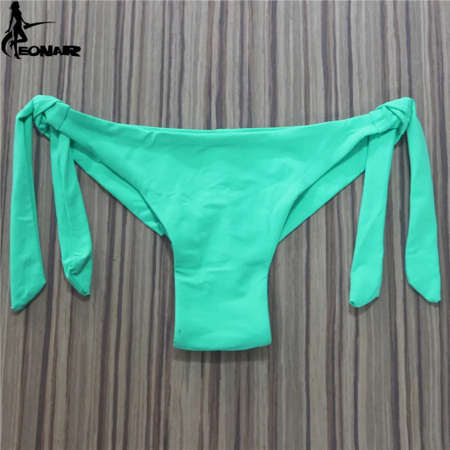Sexy Solid Thong Bikini Brazilian Cut Swimwear Women Bottom Adjustable Briefs Swimsuit Panties Underwear Thong Bathing Suit - Sun Studio