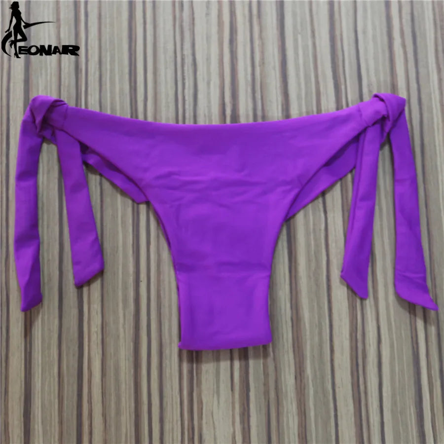 Sexy Solid Thong Bikini Brazilian Cut Swimwear Women Bottom Adjustable Briefs Swimsuit Panties Underwear Thong Bathing Suit - Sun Studio