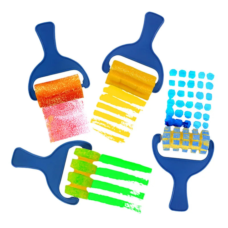 graffiti tool roller, sponge brush painting, Child DIY seal, 4 sets of preschool art supplies Doodle Drawing intelligence Toy - Sun Studio