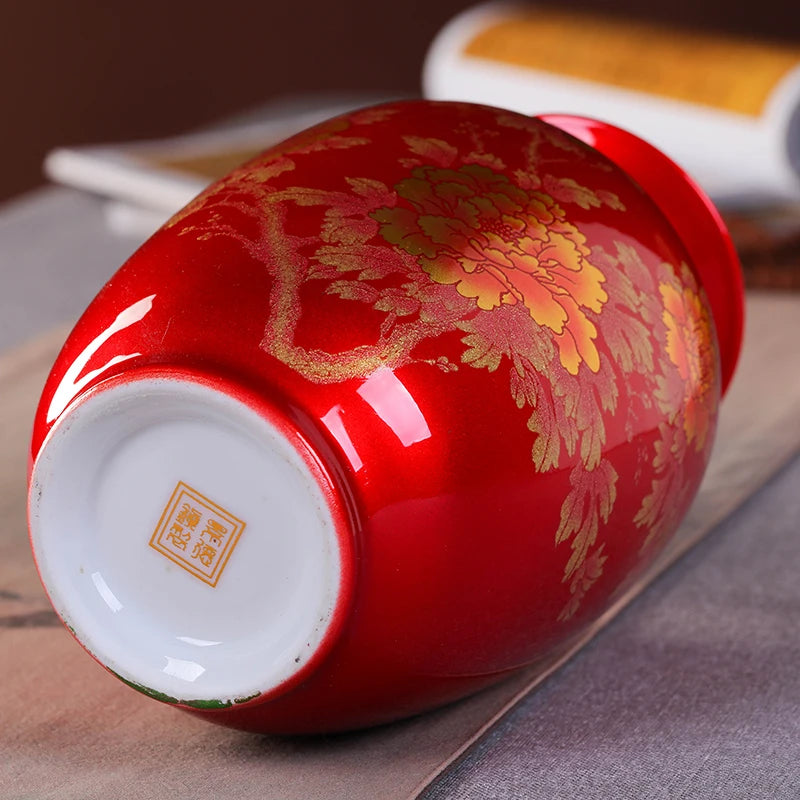 New Chinese Style Vase Jingdezhen Classical Porcelain Crystal Glaze Flower Vase Home Decor Handmade Shining Famille Rose Vases - Sun Studio