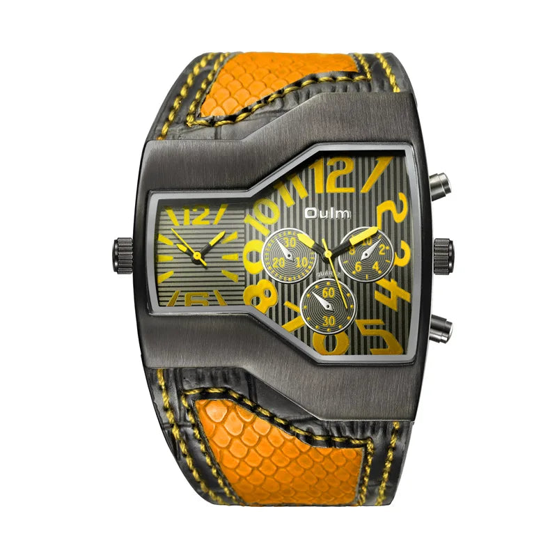 Oulm Top Luxury Brand Men Quartz Watches Double Time Show Snake Band Casual Male Sports Watches Clock Hours relogio masculino - Sun Studio