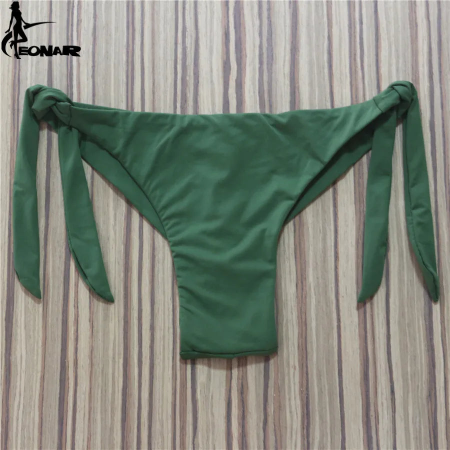 Sexy Solid Thong Bikini Brazilian Cut Swimwear Women Bottom Adjustable Briefs Swimsuit Panties Underwear Thong Bathing Suit - Sun Studio