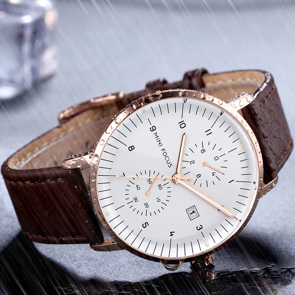 MINI FOCUS Men Watch Top Brand Luxury Quartz Watches Mens Casual Fashion Genuine Leather Male Wristwatch New Waterproof Clock - Sun Studio
