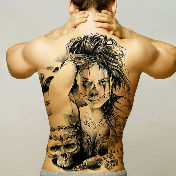 temporary tattoo stickers new designs skull Witch evil black waterproof temporary flash tattoos full back chest for men women - Sun Studio