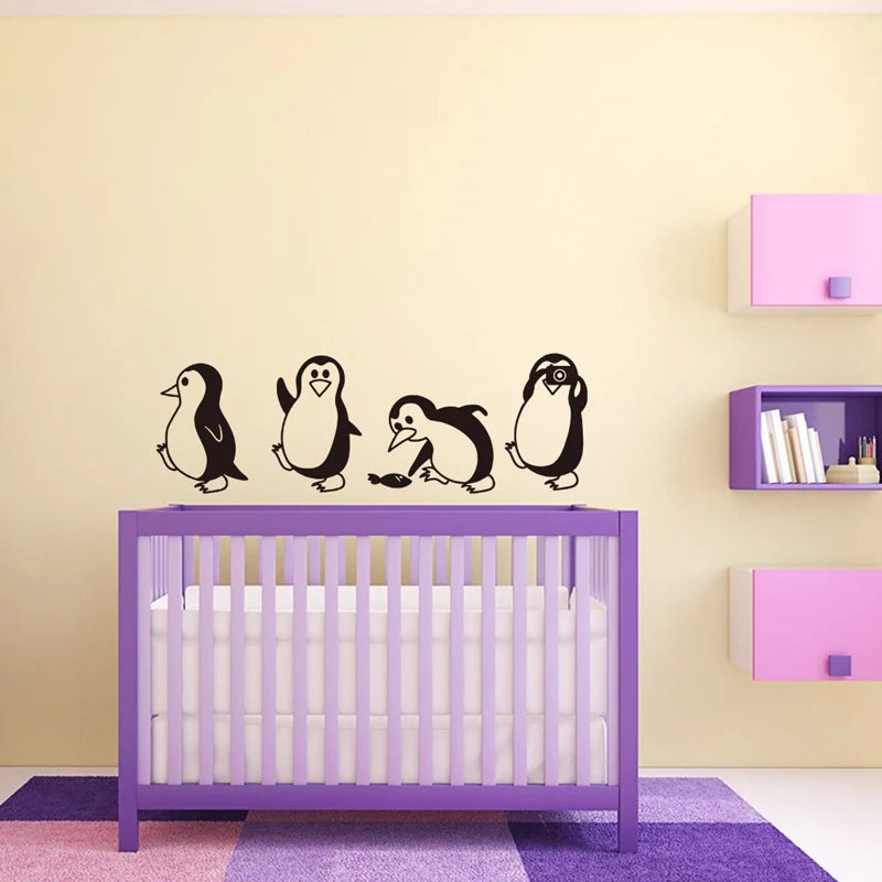 Cute Little Penguin Wall Sticker Home Decor Children's Room Living Room Background Decoration Mural Art Decals Animal Stickers - Sun Studio