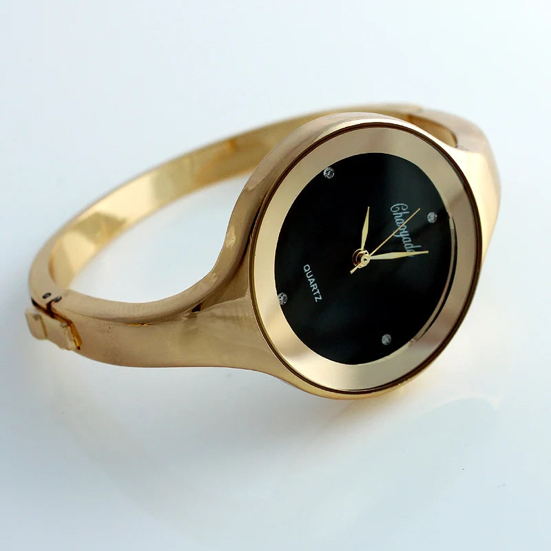 Women Cuff Watch Fashion Casual Round Lady Women Bracelet Girls Watches Gold Watch Stainless Steel Quartz Wrist Watch D1 - Sun Studio