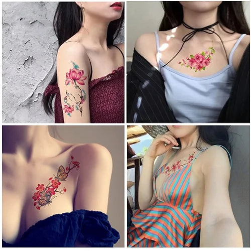 1piece Body art  flash henna tattoo fake temporary tattoos stickers rose peony flowers arm shoulder tattoo waterproof women - Sun Studio