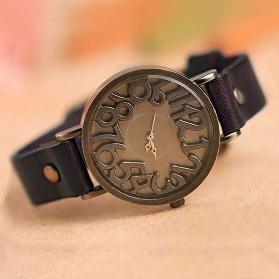 Shsby New Vintage Digital Hollow Genuine Cow Leather Strap Watches Women Dress Watches Female Quartz Watch Student Leisure Watch - Sun Studio