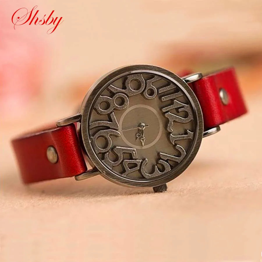 Shsby New Vintage Digital Hollow Genuine Cow Leather Strap Watches Women Dress Watches Female Quartz Watch Student Leisure Watch - Sun Studio