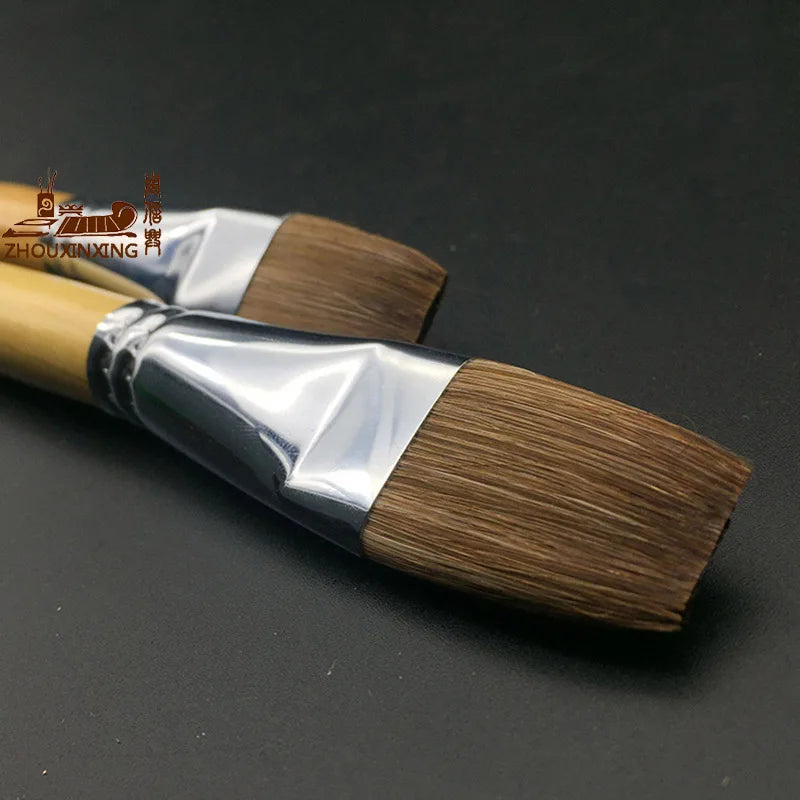 Zhouxinxing watercolor pen brush weasel hair flat peak painting pen wood color rod long short 2pcs paint acrylic brush painting - Sun Studio