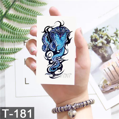3D Temporary Tattoo Animal Blue Tiger Snake Moth For Boy Girl Children Tattoo Sticker Kids Watercolor Tatto Arm Art - Sun Studio