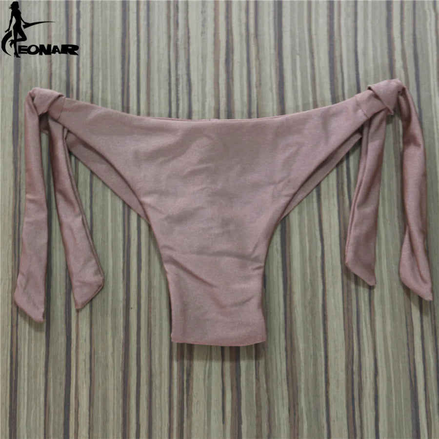 Sexy Solid Thong Bikini Brazilian Cut Swimwear Women Bottom Adjustable Briefs Swimsuit Panties Underwear Thong Bathing Suit - Sun Studio