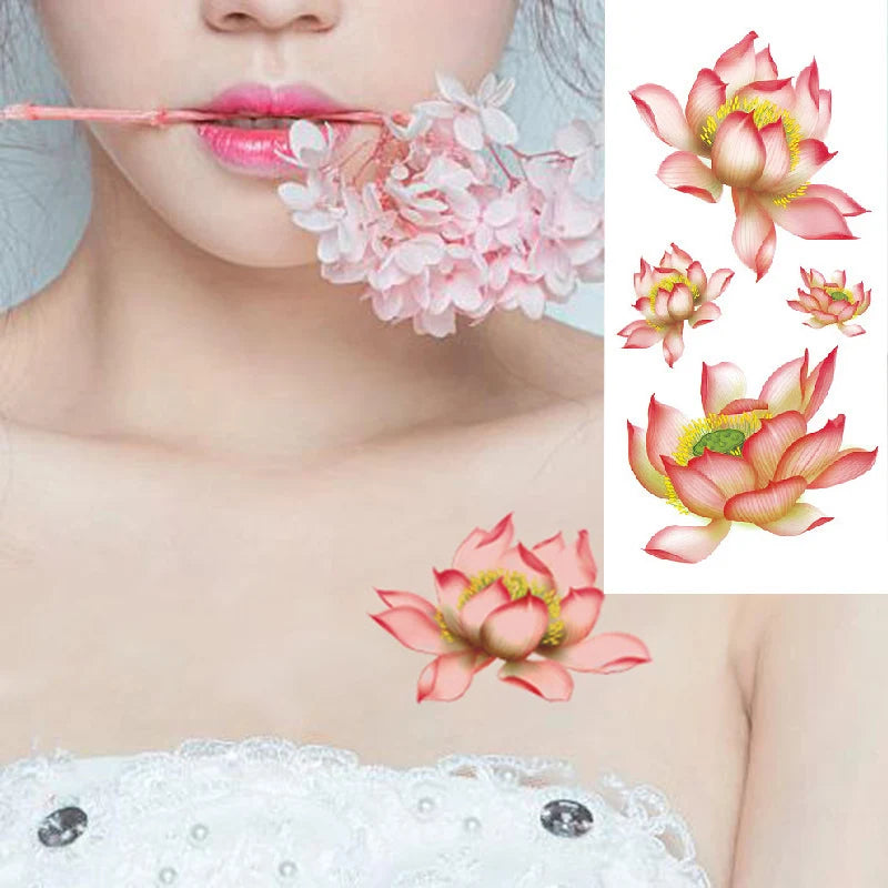 1piece Body art  flash henna tattoo fake temporary tattoos stickers rose peony flowers arm shoulder tattoo waterproof women - Sun Studio