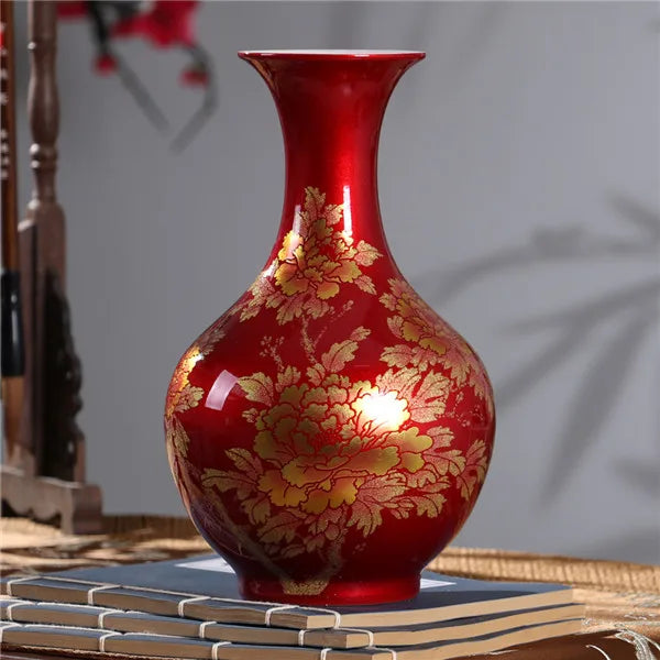 New Chinese Style Vase Jingdezhen Classical Porcelain Crystal Glaze Flower Vase Home Decor Handmade Shining Famille Rose Vases - Sun Studio