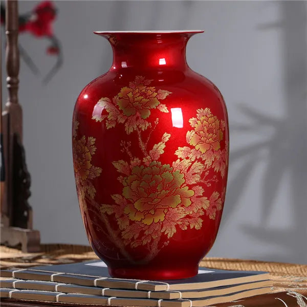 New Chinese Style Vase Jingdezhen Classical Porcelain Crystal Glaze Flower Vase Home Decor Handmade Shining Famille Rose Vases - Sun Studio