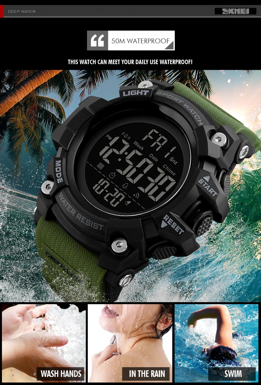 SKMEI Shockproof 2 Time Sport Watch Stopwatch Count Down Mens Digital Watches Waterproof Soft Clock For Male reloj hombre 1384 - Sun Studio