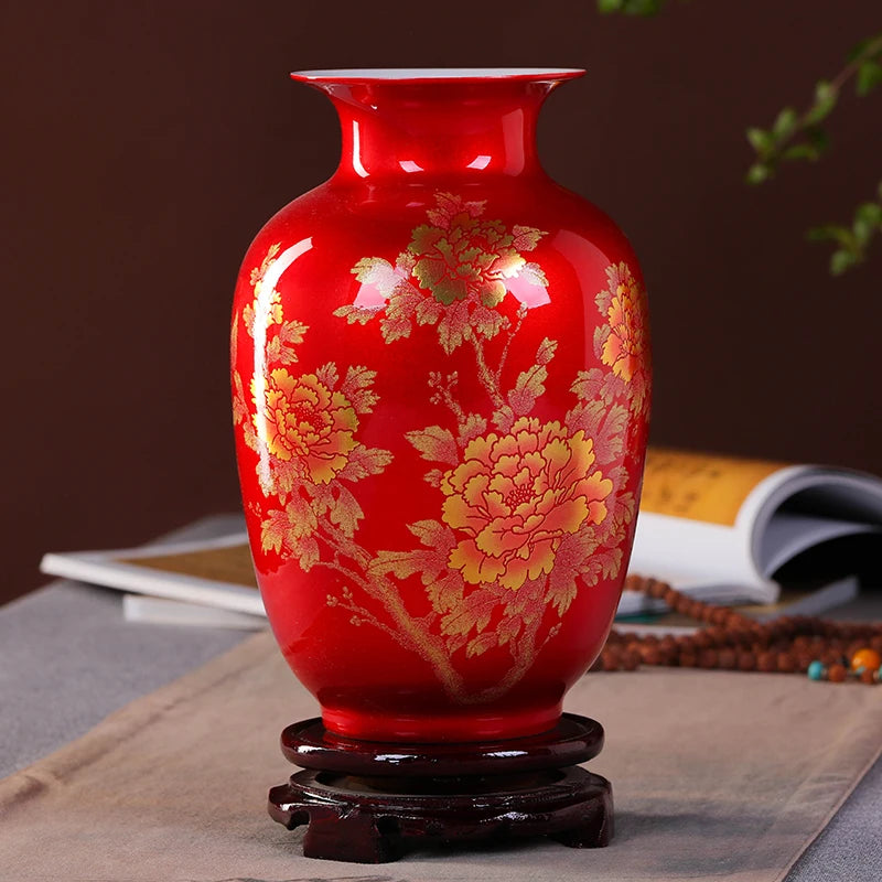 New Chinese Style Vase Jingdezhen Classical Porcelain Crystal Glaze Flower Vase Home Decor Handmade Shining Famille Rose Vases - Sun Studio