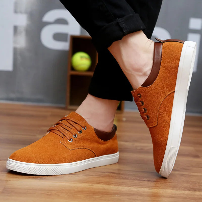 2023 New Fashion Suede Men Flats Shoes Canvas Shoes Male Leather Casual Breathable Shoes Lace-Up Flats For Students Large Size - Sun Studio