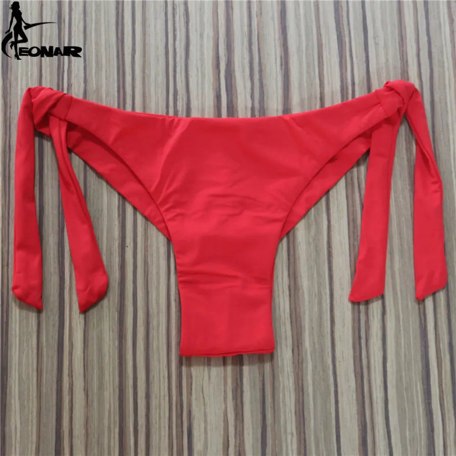 Sexy Solid Thong Bikini Brazilian Cut Swimwear Women Bottom Adjustable Briefs Swimsuit Panties Underwear Thong Bathing Suit - Sun Studio