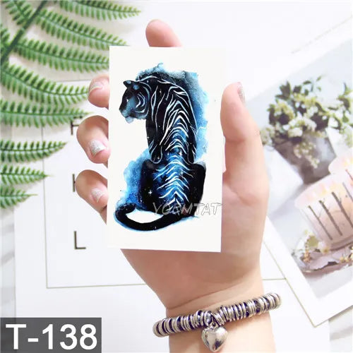 3D Temporary Tattoo Animal Blue Tiger Snake Moth For Boy Girl Children Tattoo Sticker Kids Watercolor Tatto Arm Art - Sun Studio