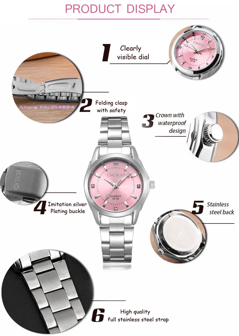 6 Colors CHENXI Brand Watch Luxury Women's Casual Watches Waterproof Watch Women Fashion Dress Rhinestone WristWatch CX021B - Sun Studio