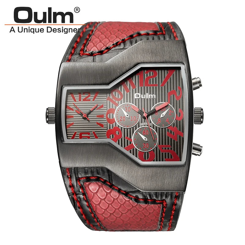 Oulm Top Luxury Brand Men Quartz Watches Double Time Show Snake Band Casual Male Sports Watches Clock Hours relogio masculino - Sun Studio