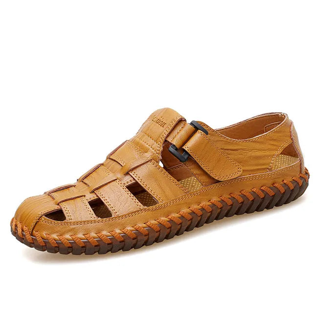 MIXIDELAI Summer Men Sandals 2025 Leisure Beach Men Shoes High Quality Split Leather Sandals The Men's Sandals Big Size 39-47 - Sun Studio