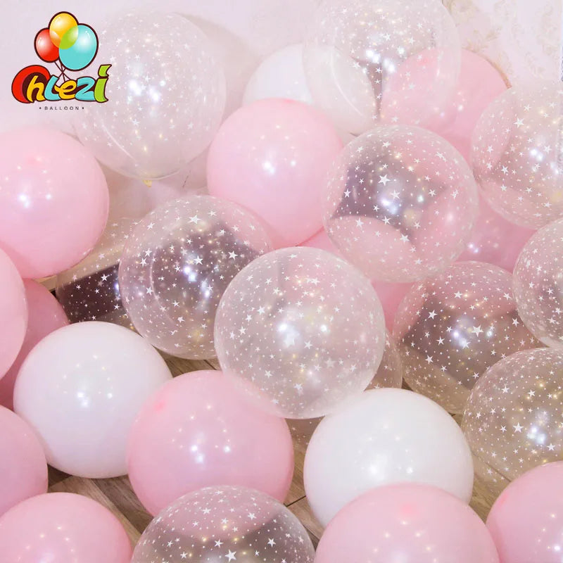 20pcs 12 inch Latex Balloon Set Star Clear Pink Gold Balloons Wedding Decoration Baby Shower Birthday Party Supplies Home Decor - Sun Studio
