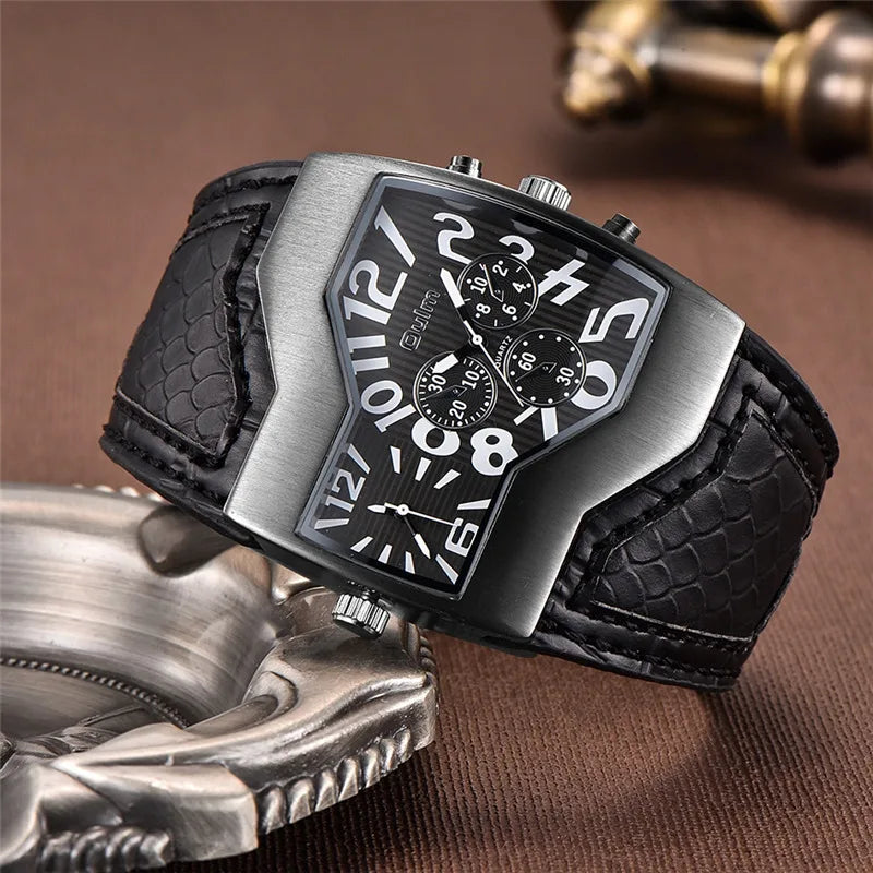 Oulm HP1220 Quartz Watch Male Outdoor Sport Wristwatches Two Time Zone Mens Designer Watches Top Luxury Brand Men Watch - Sun Studio