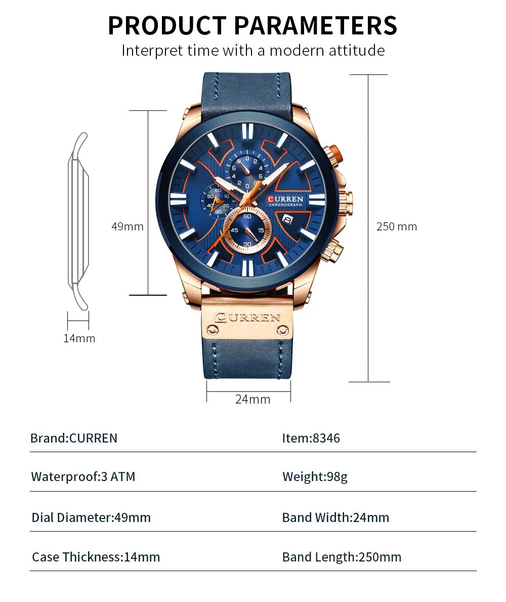New CURREN Men Watches Fashion Quartz Wrist Watches Men's Military Waterproof Sports Watch Male Date Clock Relogio Masculino - Sun Studio